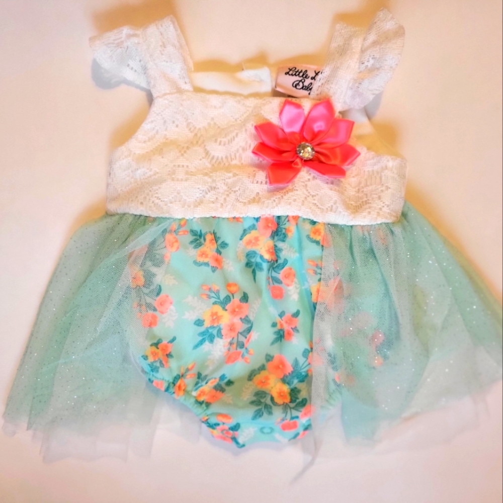 Little Lass Baby Lace Floral Dress 0/3M